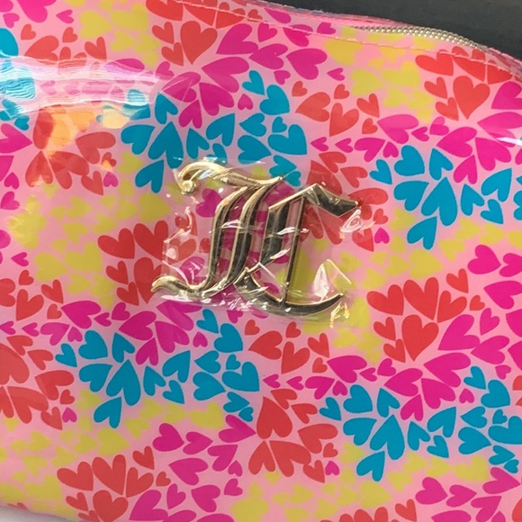 Juicy Couture Multi-Color Heart Print Soft PVC Wedge Cosmetic Bag - Picture 4 of 16